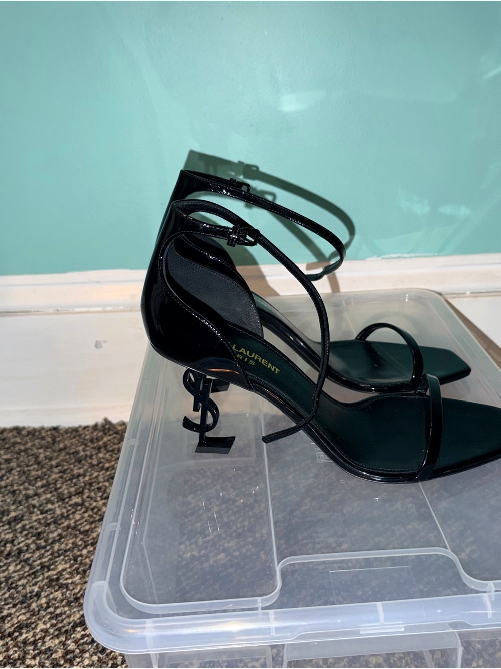 Saint Laurent Glossy Black Patent Ankle-Strap Heels - Picture 4 of 16